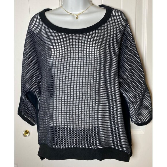 Marc Cain Sports Black & White Mesh Knit Sweater, Medium - Picture 1 of 9
